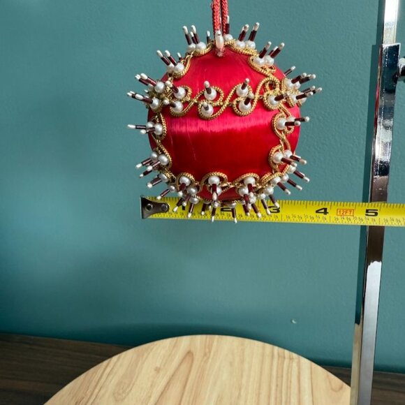 Vintage Push Pin Christmas Ornament Ball With Beads & Gold Embroidery - Picture 9 of 9